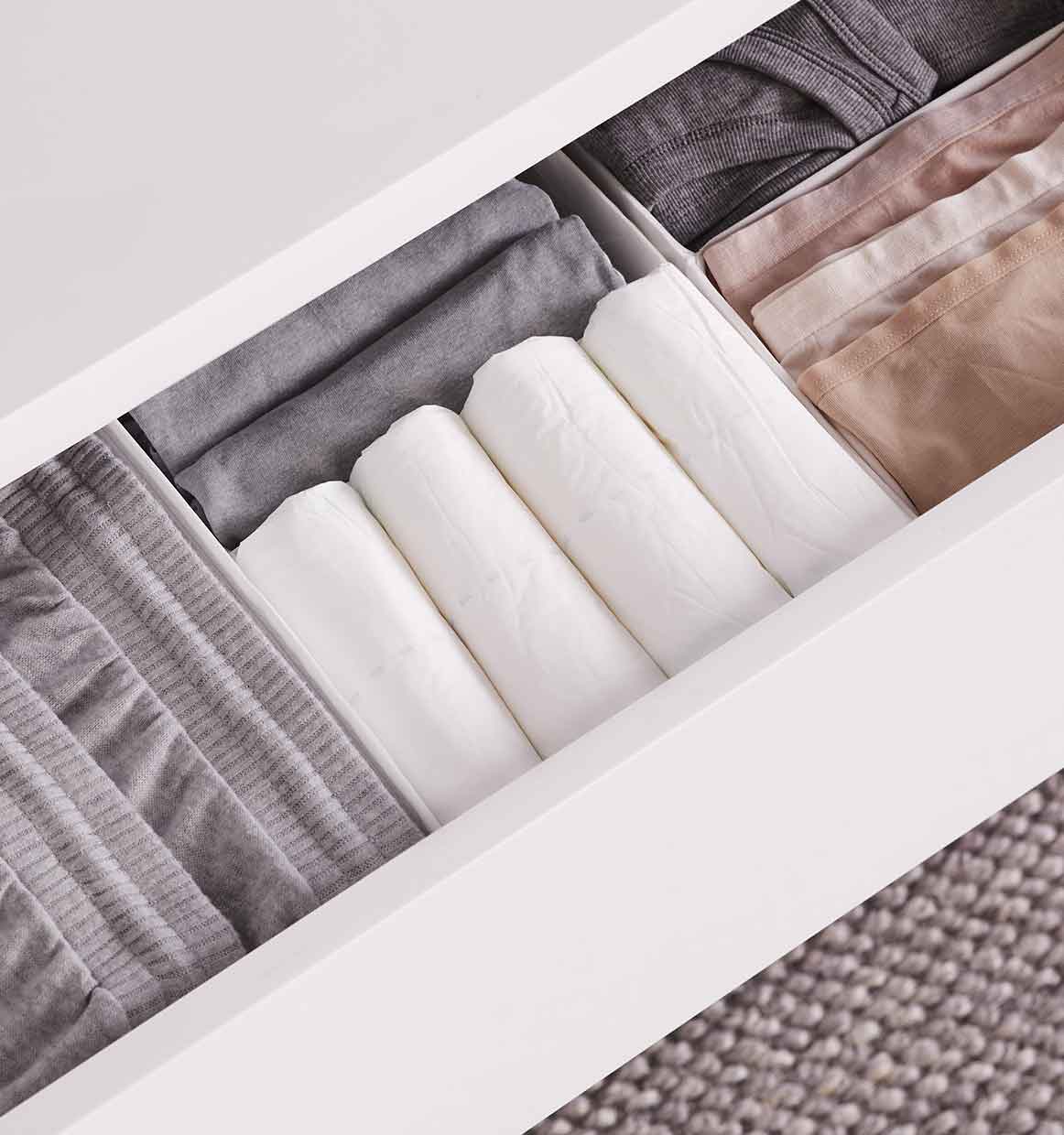 Depend® Incontinence Protection with Tabs Feature: and convenient storage
